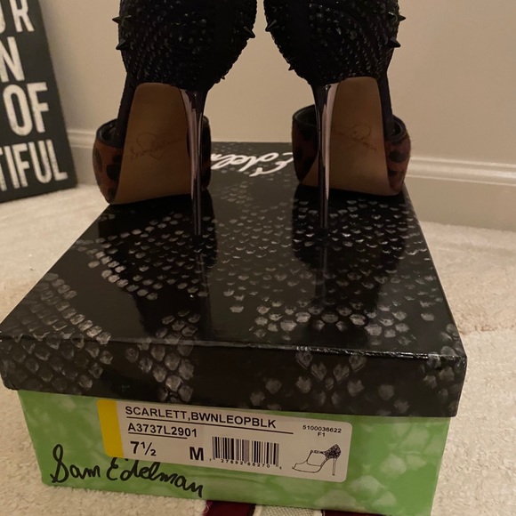Sam Edelman chrome heels; Leopard/Black Pony Hair - Picture 6 of 8